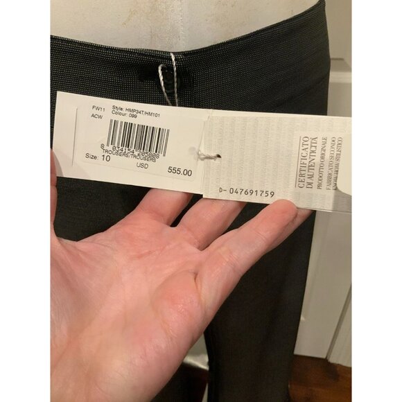 Armani Collezioni Black Silver Wool Micro Dot Wool Trousers NWT $555 Size 10 46 - Picture 5 of 9